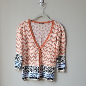 J. McLaughlin 3/4 Sleeve All Over Patterned Women Sz Medium Lightweight Cardigan